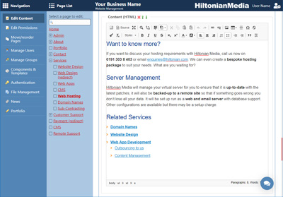 Screenshot of Hiltonian Media's powerful but elegantly simple Content Management System